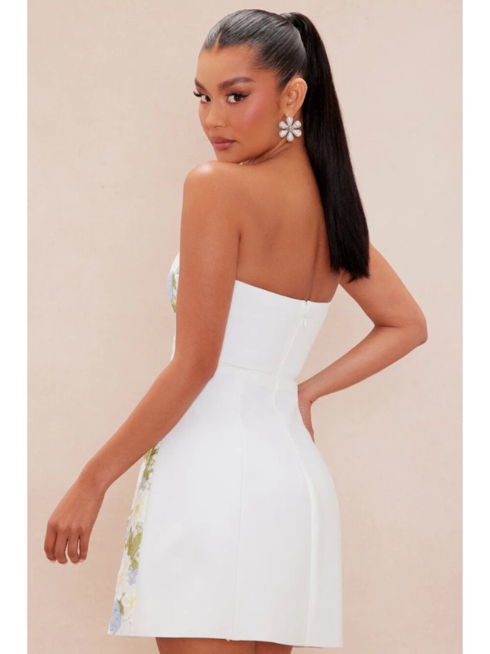 Fashion Nova LUXE - Strapless Bandage Mini Dress - White/Floral - Large - Picture 6 of 11